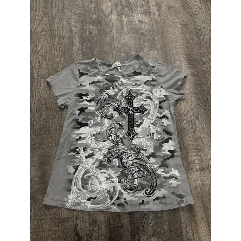 California Girlz Y2K Camouflage Graphic Cross T-Shirt Size Xl